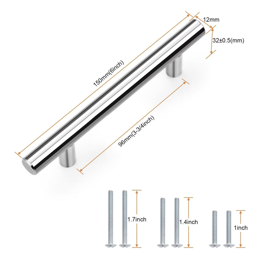Polished Chrome Cabinet Pulls & Handles 3-3/4" CC Round 10 Pack