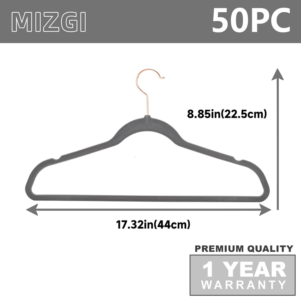 Gray Velvet Hangers 50 Pack Non Slip Heavy Duty Rose Gold Hooks