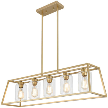 Gold Rectangle Chandeliers Light fixture Over Table