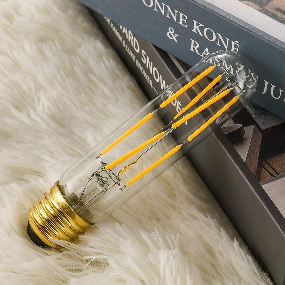 T10 Led Bulb, 8W Dimmable Led Tubular Bulbs, 75-100 Watt Equivalent, 2700K Soft Warm White,850lm, Clear Glass, E26