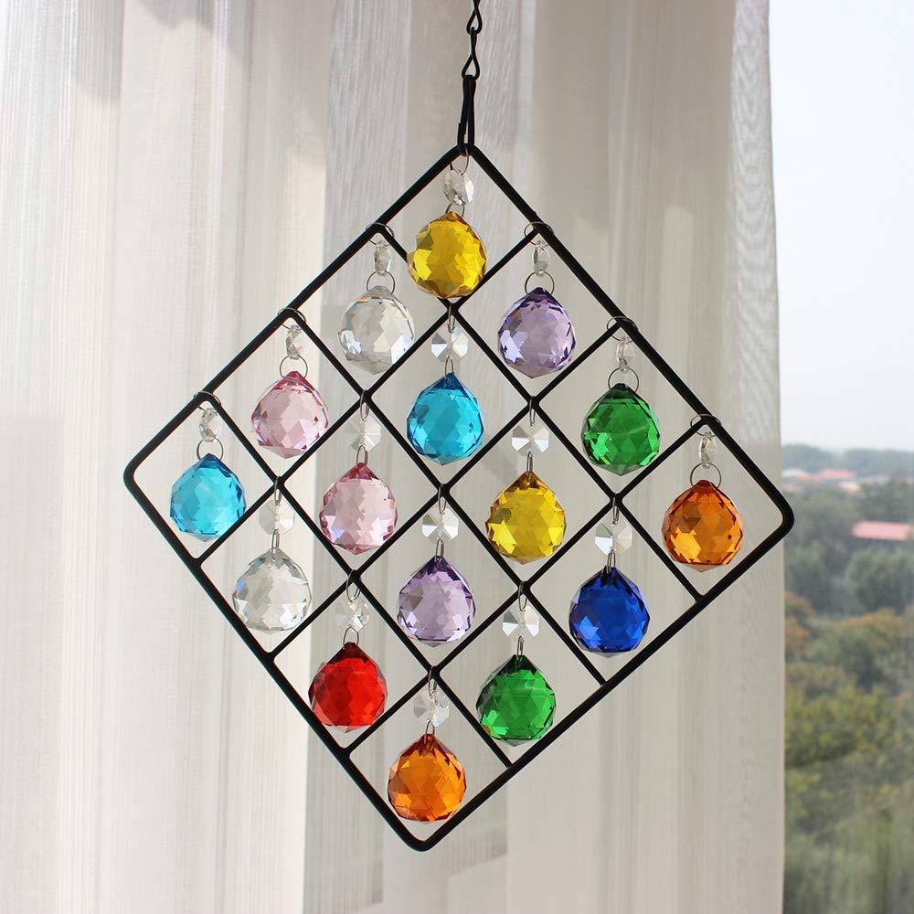 Colorful Crystal Ornaments - Metal Crystal Garden Pendant Rainbow Crystal Ornament Crystal Ball Prism for Window