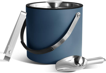3L Ice Bucket with Silicone Lid, Scoop, Tongs & Strainer, Stainless Steel Double Wall Insulated Ice Buckets