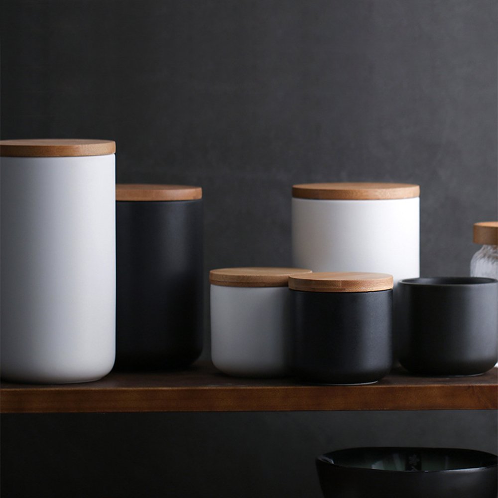 1000ml/34 oz Air Tight Jars Ceramic Storage Containers with Airtight Seal Bamboo Lids Kitchen Canisters for Tea Sugar