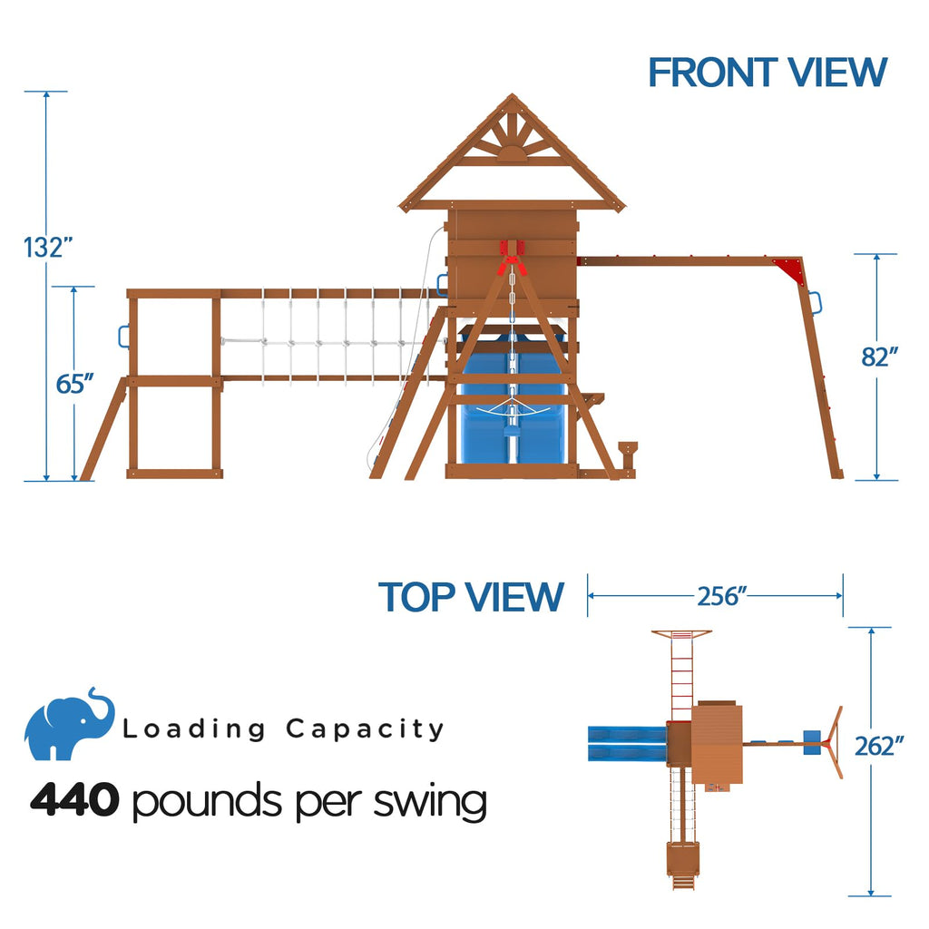 Playground Wooden Swing Sets with Monkey Bar, Outdoor Playhouse