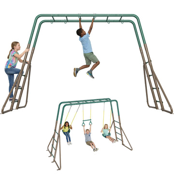 2 in 1 Swing Sets for Backyard with Monkey Bars