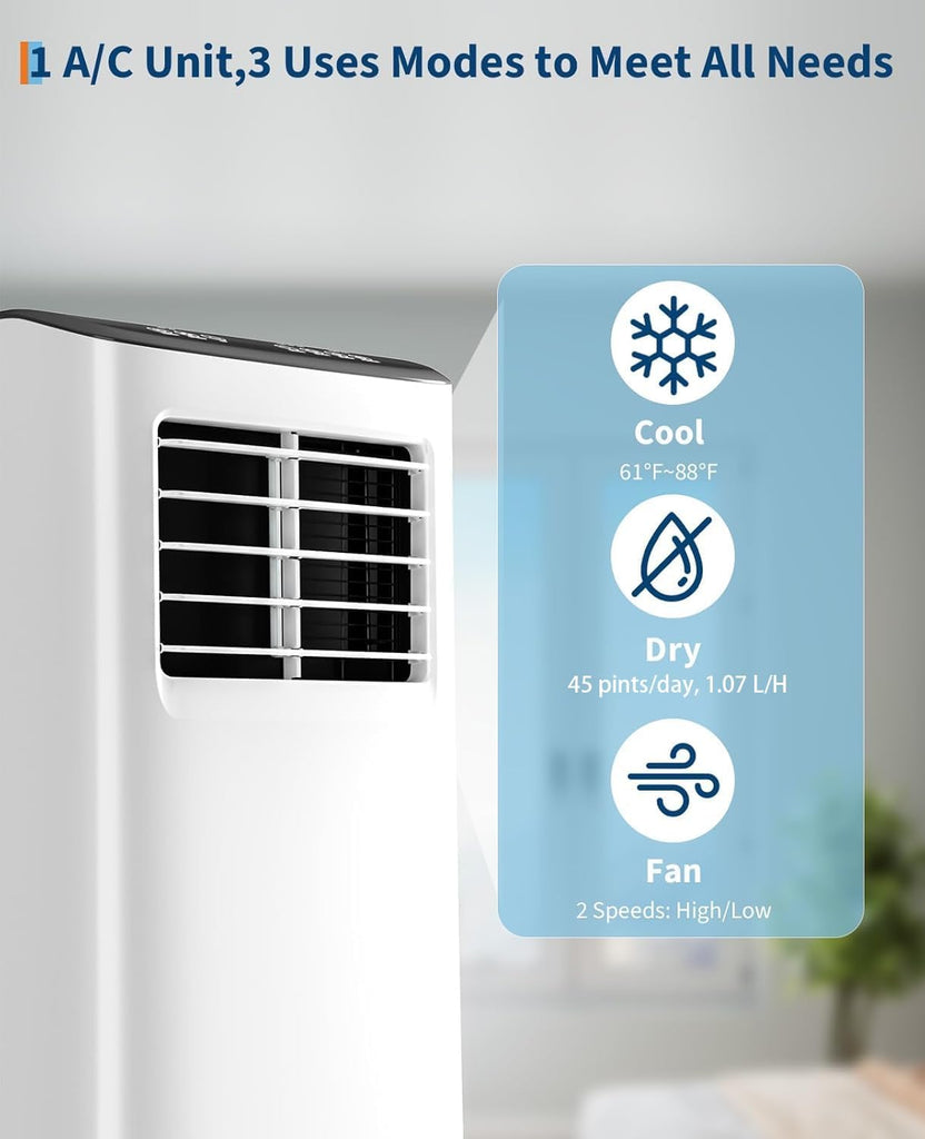 8,000 BTU Portable Air Conditioner, 3-in-1 Portable AC Unit with Remote Control, Cool