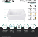 CVTAP543023L0 54" Acrylic Rectangular 3-Wall Alcove Tub with Armrests, Left Hand Drain, Glossy White/Matte Black