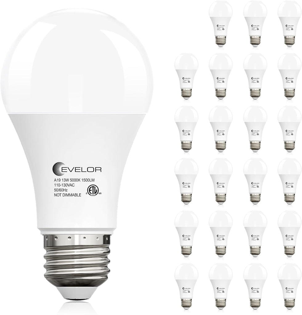 24-Packs A19 LED Light Bulbs,100 Watt Equivalent Daylight 5000K Bright Bulbs Efficient 13W,1500 Lumens E26 Base, Non