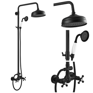 Exposed Shower Faucet Set Luxury,Matte Black,Straight Rod