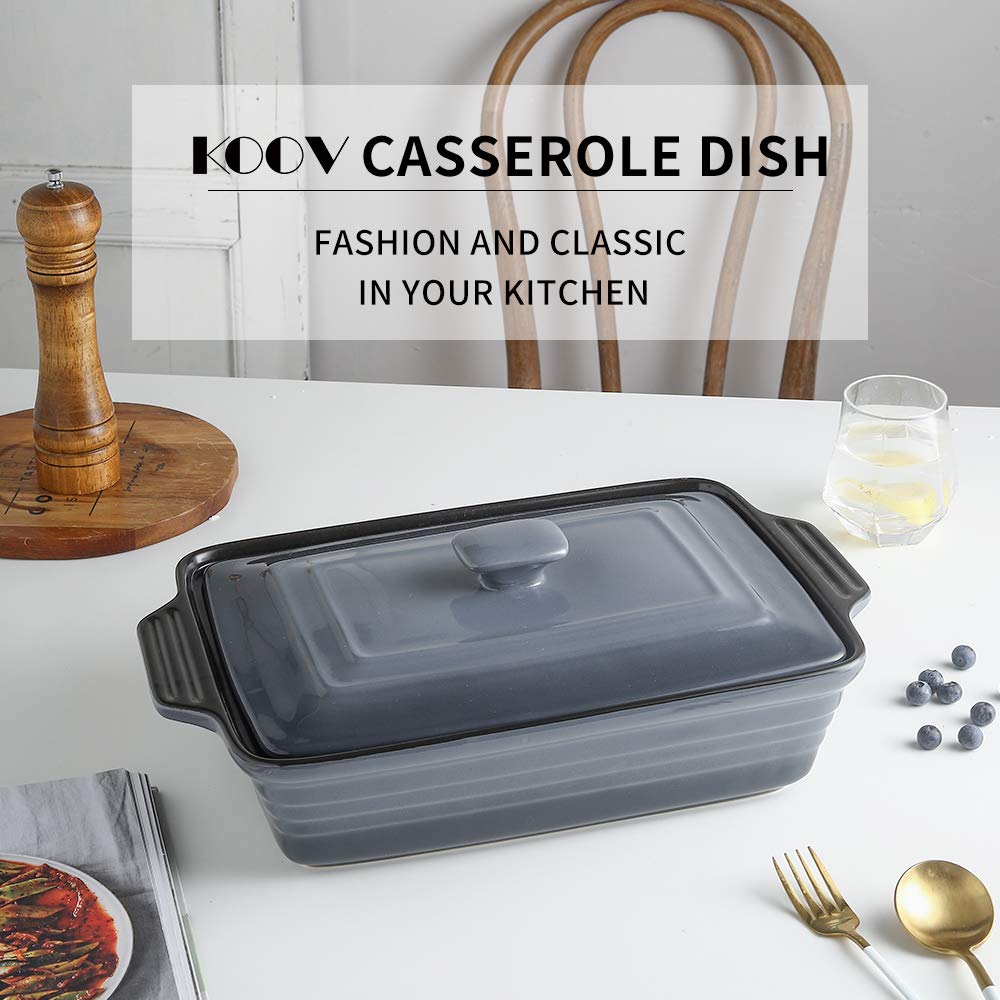 Ceramic Casserole Dish With Lid, Covered Rectangular Set, Lasagna Pan for Cooking, Baking Dish for Dinner, Kitchen, 9