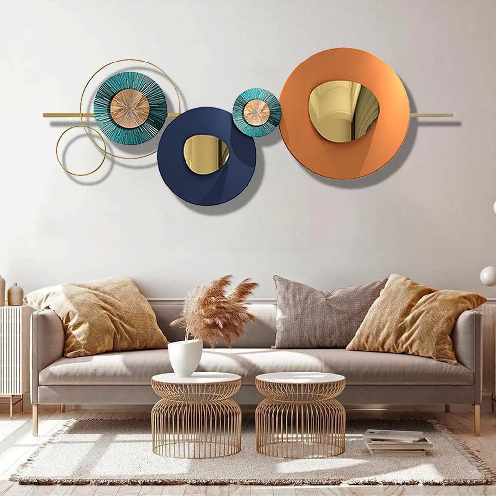 Large Metal Wall Art Decor, Geometric Orange Circle Wall Sculptures, 3D Modern Abstract Round Wall Hanging Sculpture