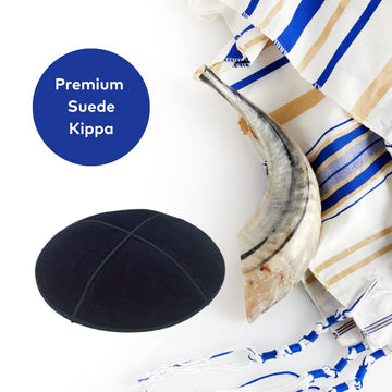 Suede Leather Fabric Kippot Four Panel Kippah Yarmulkah Single or Bulk Yarmulke (Black, Small-Medium)