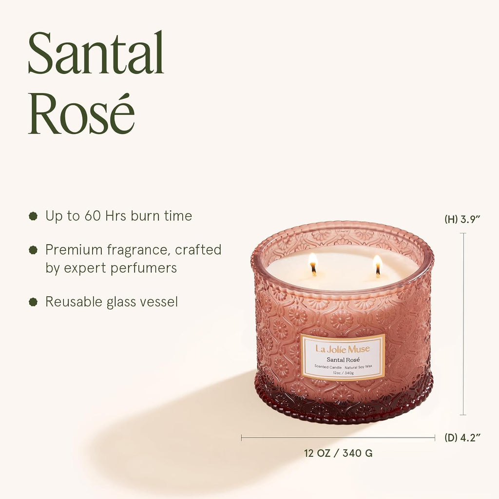 Santal Rosé Scented Candles, Natural Soy 2-Wick 12oz - Set of 12