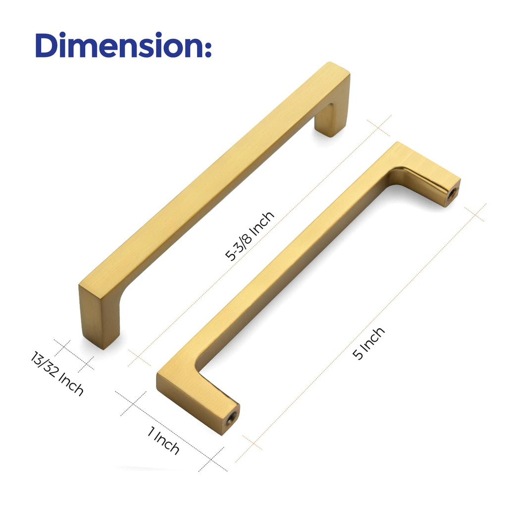 Brushed Brass Solid Pulls Cabinet Handles 5 Inch 5 Pack