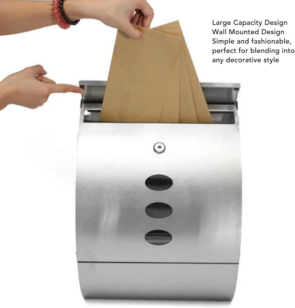 Wall Mount Mailbox, Large Capacity Security Locking Mailbox Rustproof Metal Post Box (Sliver)