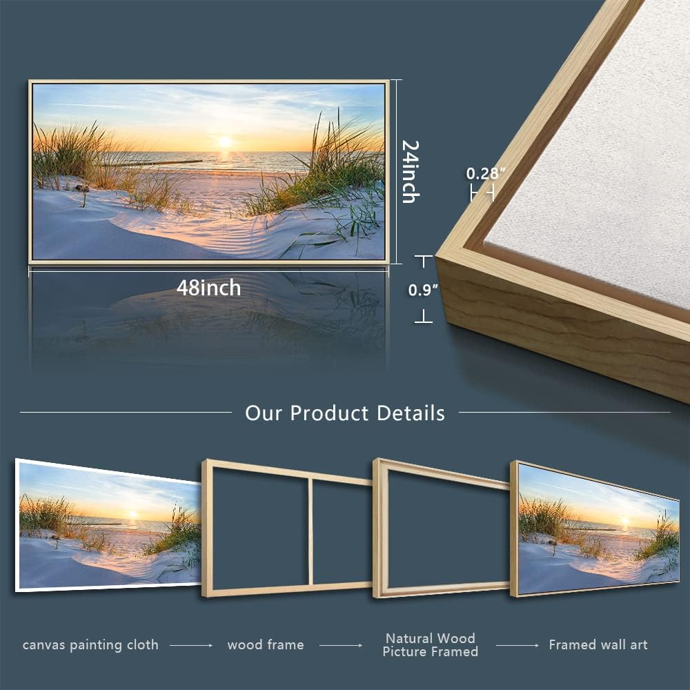 Framed Wall Art Modern Wall Decor Beach Landscapes Painting Coastal Picture Ocean Sunset Artwork for Walls Canvas