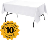 10-Pack White Tablecloths for Rectangle Tables, 60 x 102 Inches, Stain-Resistant Polyester Fabric fo