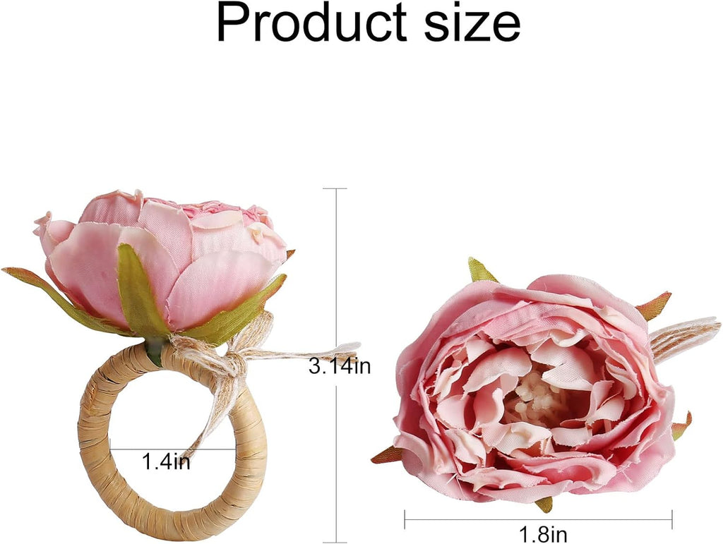 Flower Napkin Rings,Pink Peony Flower Handmade Napkin Holder Rings Table Decorations for Wedding,Fall,Daily - Set of 8