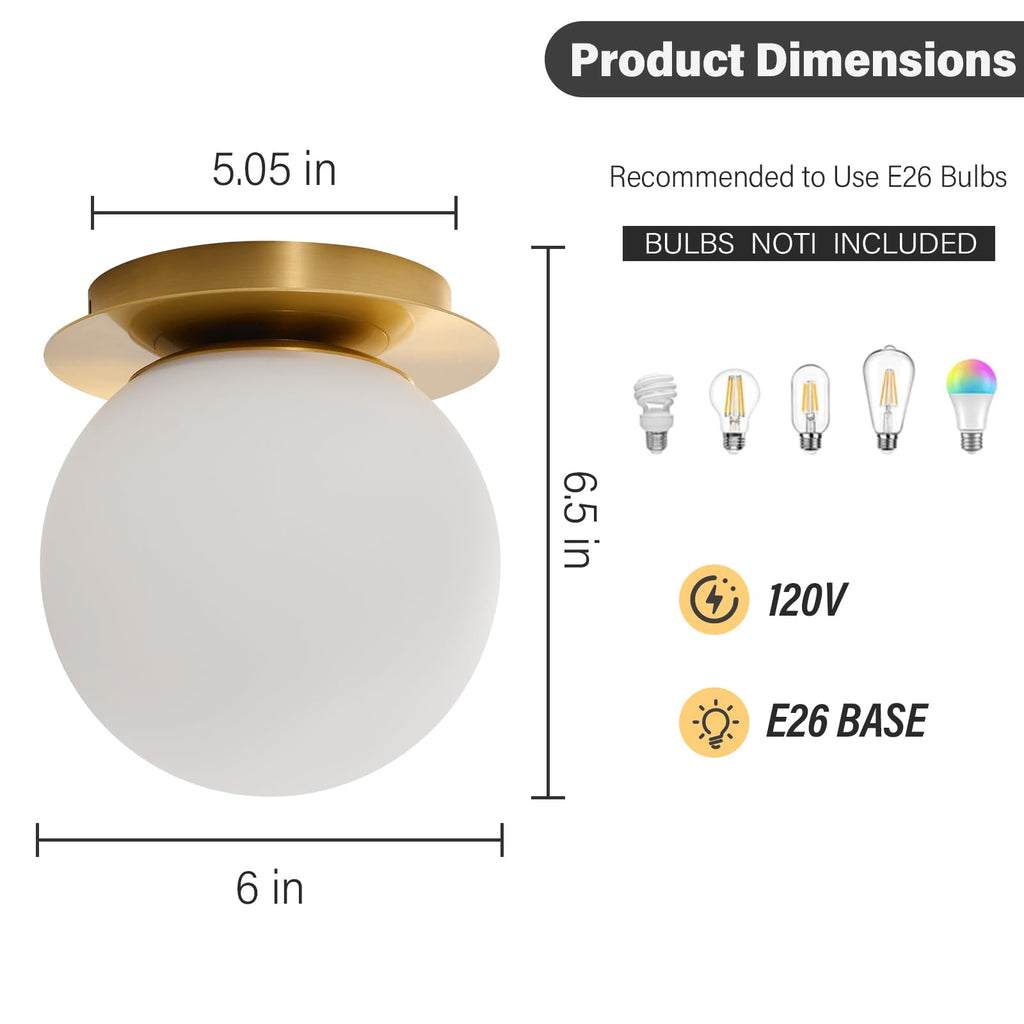 Modern Gold Globe Wall Sconce,Single Light with Milk Glass Shade