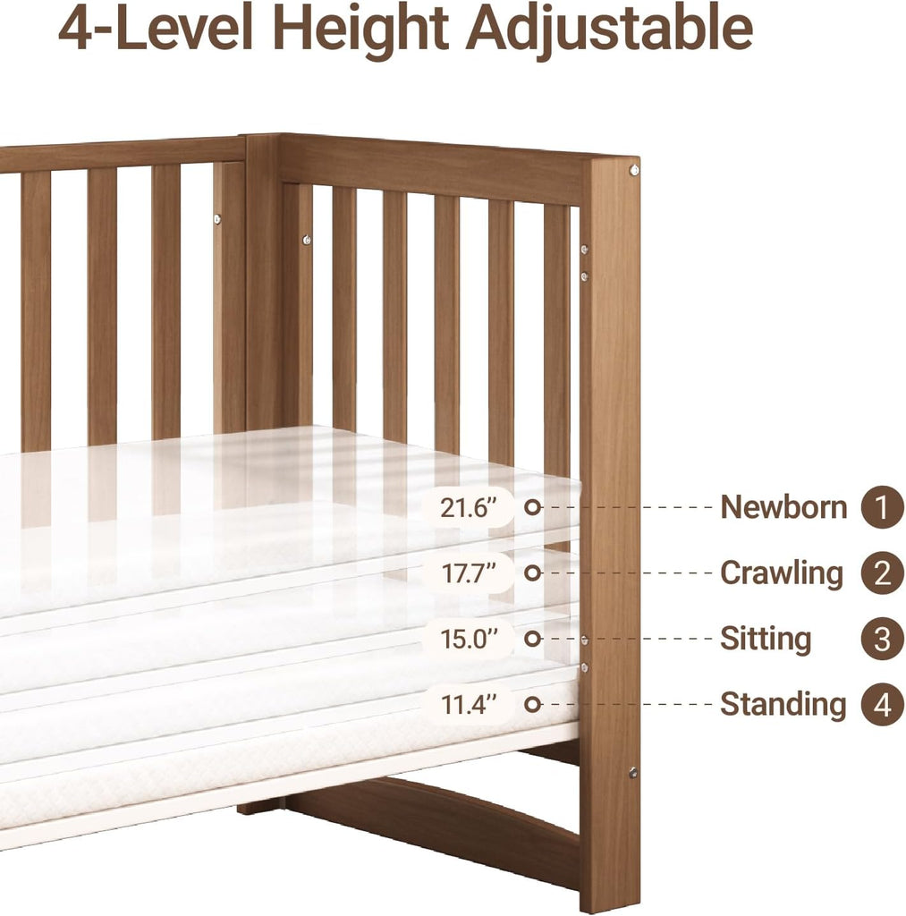EvoNest 6-in-1 Convertible Baby Mini Crib with Wheels, GREENGUARD Gold Certified, 4 Adjustable Mattress Heights, 100%