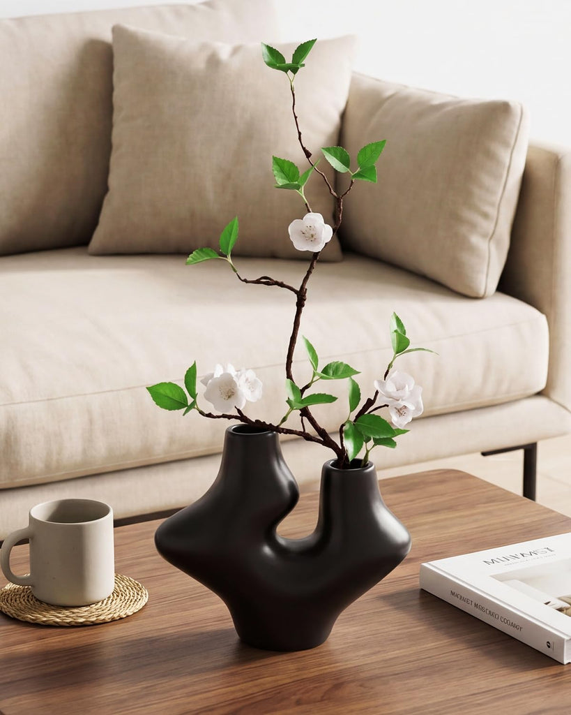 Vase with Greenery - 1 Pcs 22'' Artificial Stems with Buds in Ceramic Vase, Potted Plant Indoor Fake Plants Bathroom
