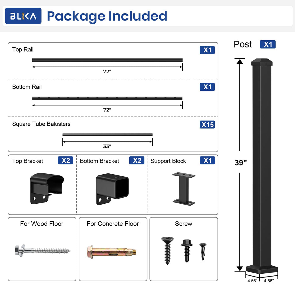 36 in H. x 6 ft W. Aluminum Deck Railing Kit with Post, Matte Black