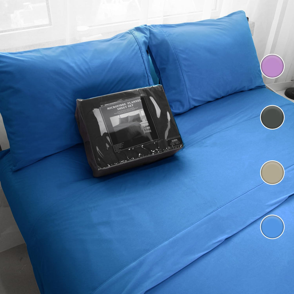 Deep Pocket Full Size Sheet Set, 4PC Microfiber Full Flannel Sheet Set, 16" Deep-Pocket Bedding Sets Full