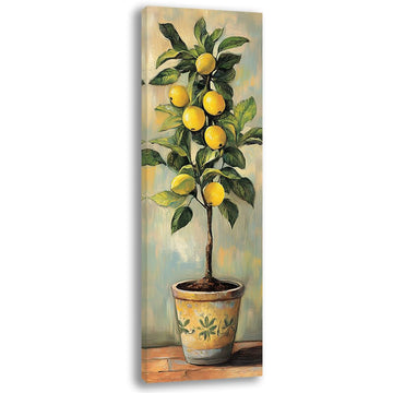 Lemon Art Kitchen Wall Decor Yellow Lemons Trees Picture Fruit Canvas Prints Narrow Vertical Artwork 8"x24"