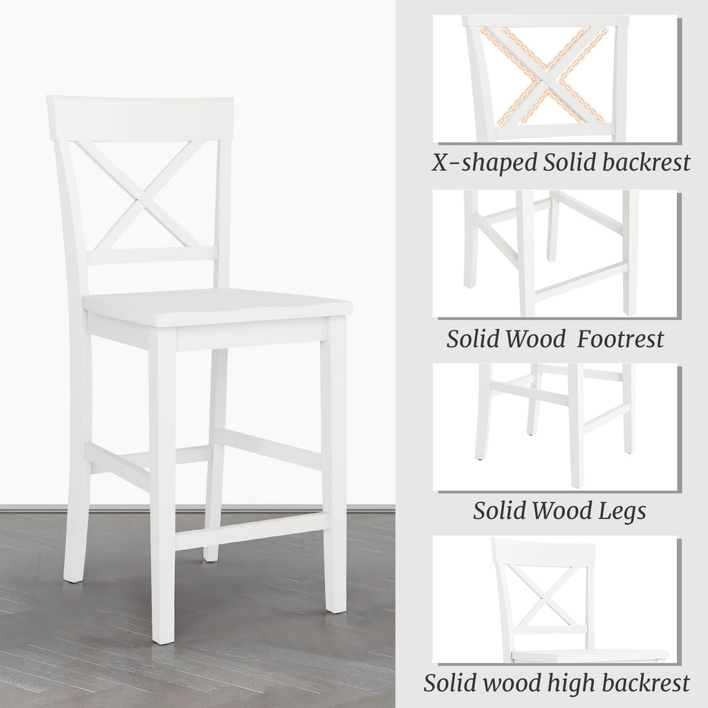 Bar Stools Set of 3, 24" Wooden Barstools with X Back, White
