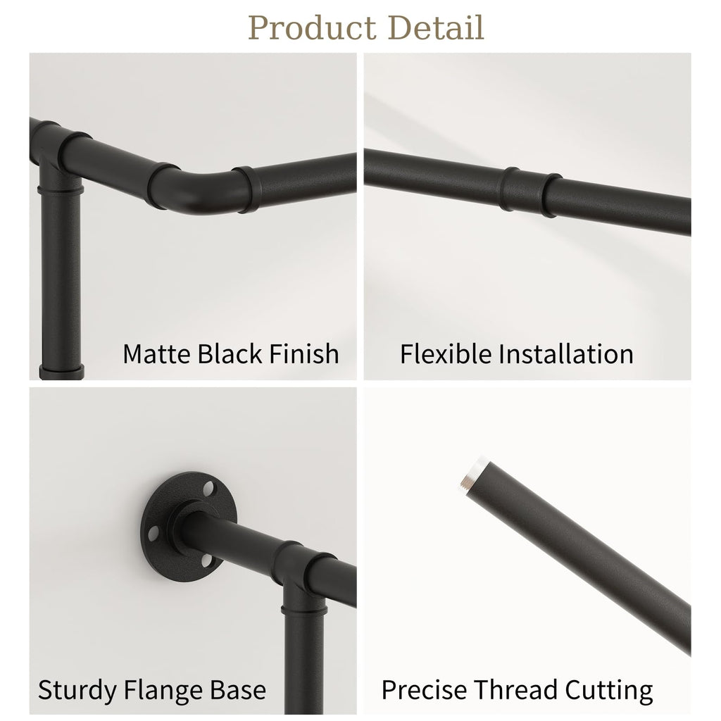 Industrial Pipe Clothes Racks 2 Pack, Black Pipe Wall Mounted Clothing Racks for Hanging Clothes, Space Saving Closet