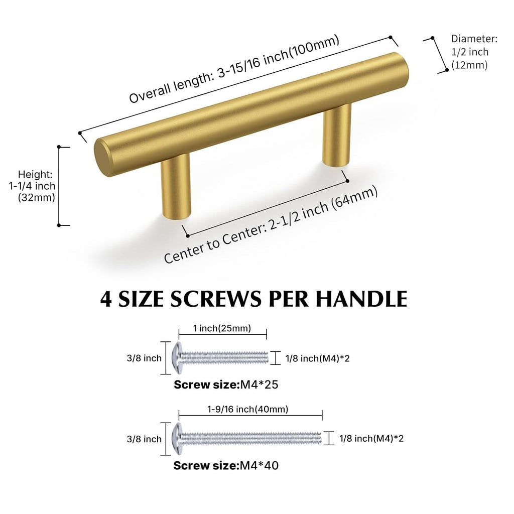 10 Pack 2-1/2in Gold Cabinet Handles Cabinet Handles