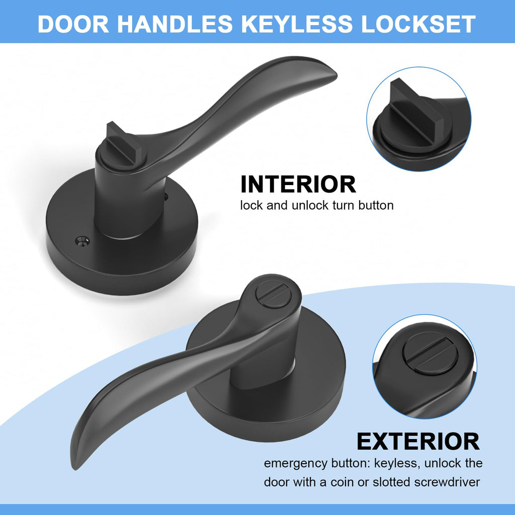 Privacy Door Levers, 6 Pack Black Door Handles Interior Door Levers Keyless Lockset, Heavy Duty Reversible Wave