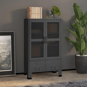 Industrial Storage Cabinet with 2 Doors, Metal Accent Storage Chest Bedroom, Anthracite Grey Organizer Console Table