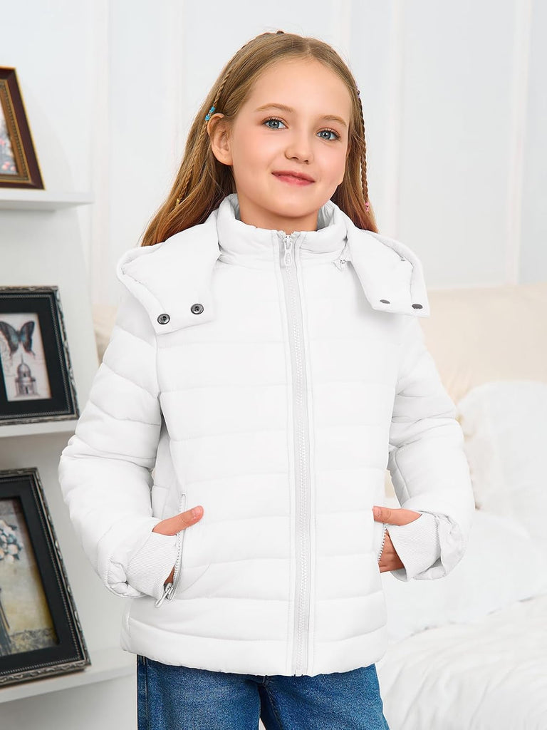 Girls Hooded Puffer Jacket Kids Winter Quilted Down Coats with Zipper Pockets