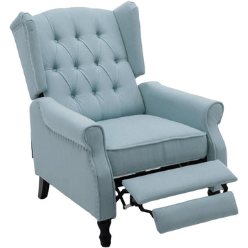 Pushback Recliner, Modern Accent Arm Reclining Sofa, Fabric Wingback Chair, Light Blue
