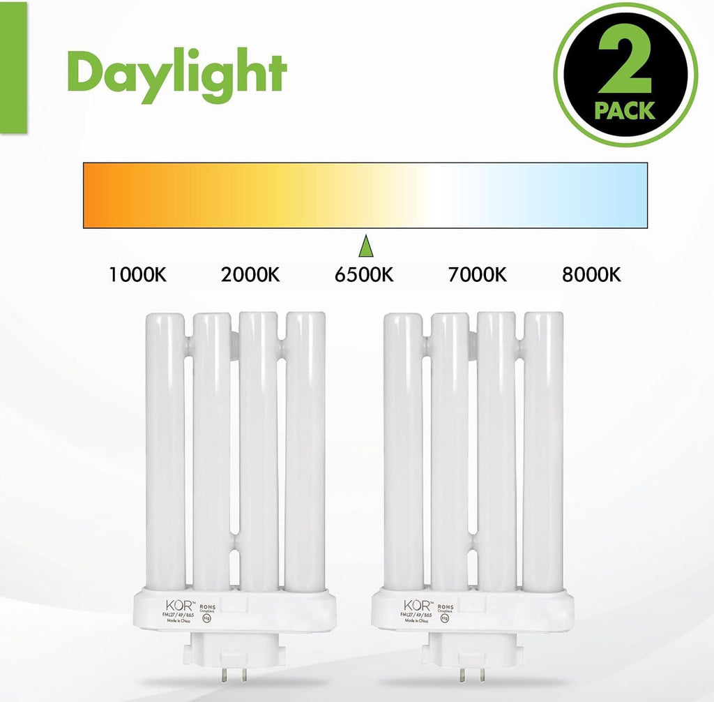 CFL Light Bulbs, 27W, 6500K Daylight, GX10Q-4 Base, 2-Pack