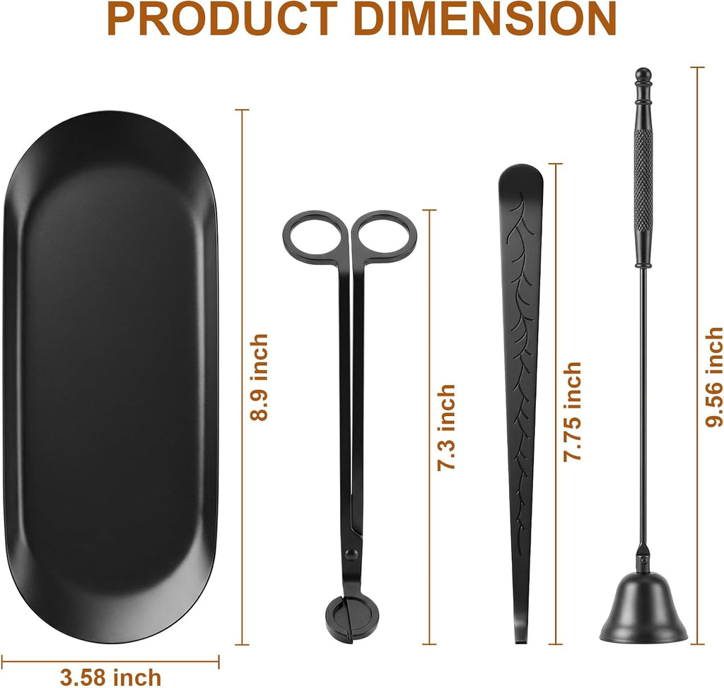 4-in-1 Stainless Steel Candle Care Kit for Candle Lovers, Black - Set of 4