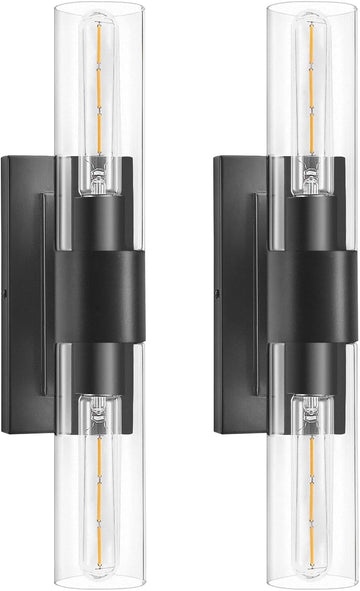Black Wall Sconces Set of Two,Modern Bathroom Light Fixtures,2-Light Sconces Wall Lighting with Thickened Tempered