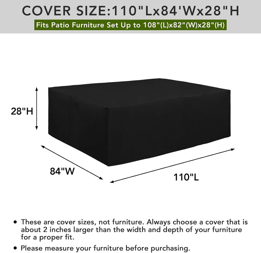 600D Heavy Duty Patio Furniture Cover, Outdoor Rectangular Table and Chair Set, Waterproof Sectional Set (110"L x