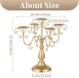 Candelabra Centerpieces Gold Candle Holder - 5 Arm Pillar Candle Holders with Crystal Beadsedding Candleholders