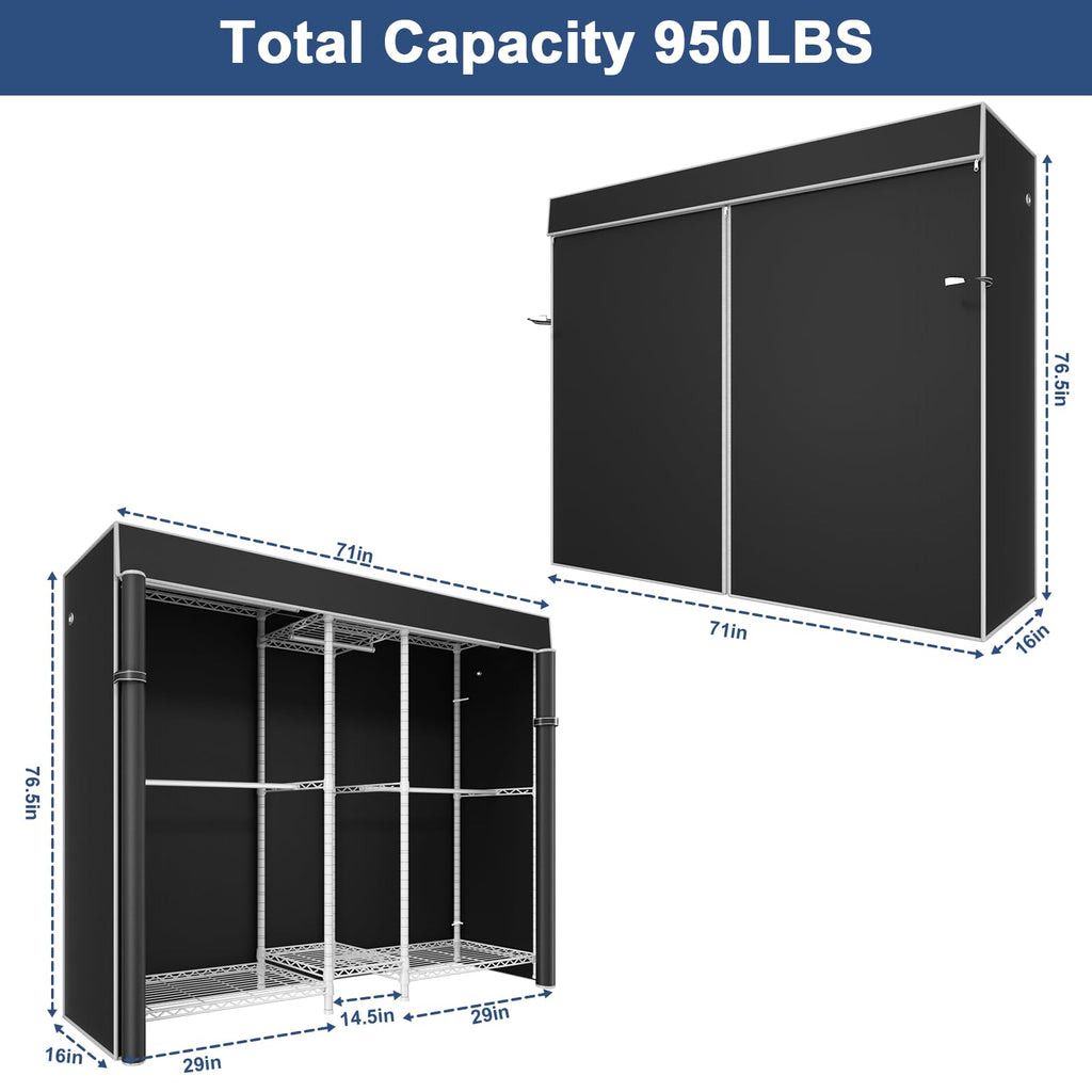 E12C Pro Heavy Duty Closet Organizer System, Freestanding Clothing Racks for Hanging Clothes, Adjustable Garment Rack