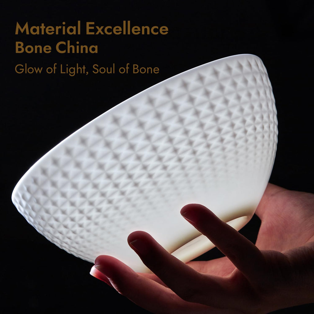 24Pc Rhombus Edge White Bone China Set, Service for 8