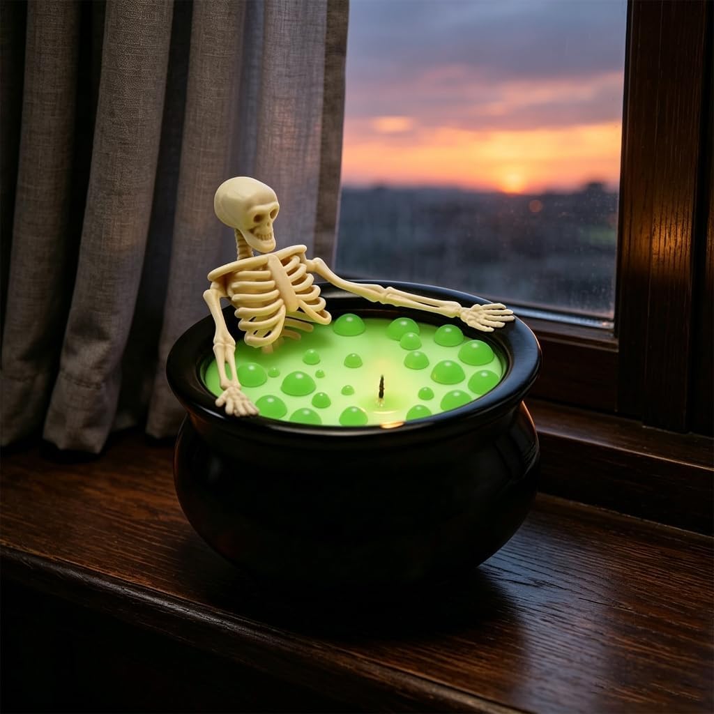 Halloween Shelf Candle Accent with Figure Top and Ceramic Vessel