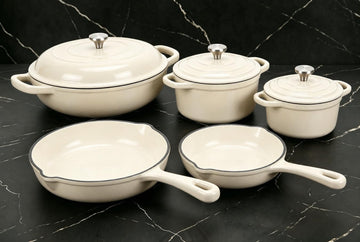 Nonstick Enameled Cast Iron Cookware Set - 8 Piece Pots and Pans with Lid, Frying Pan, Skillet, Dutch Oven Set for