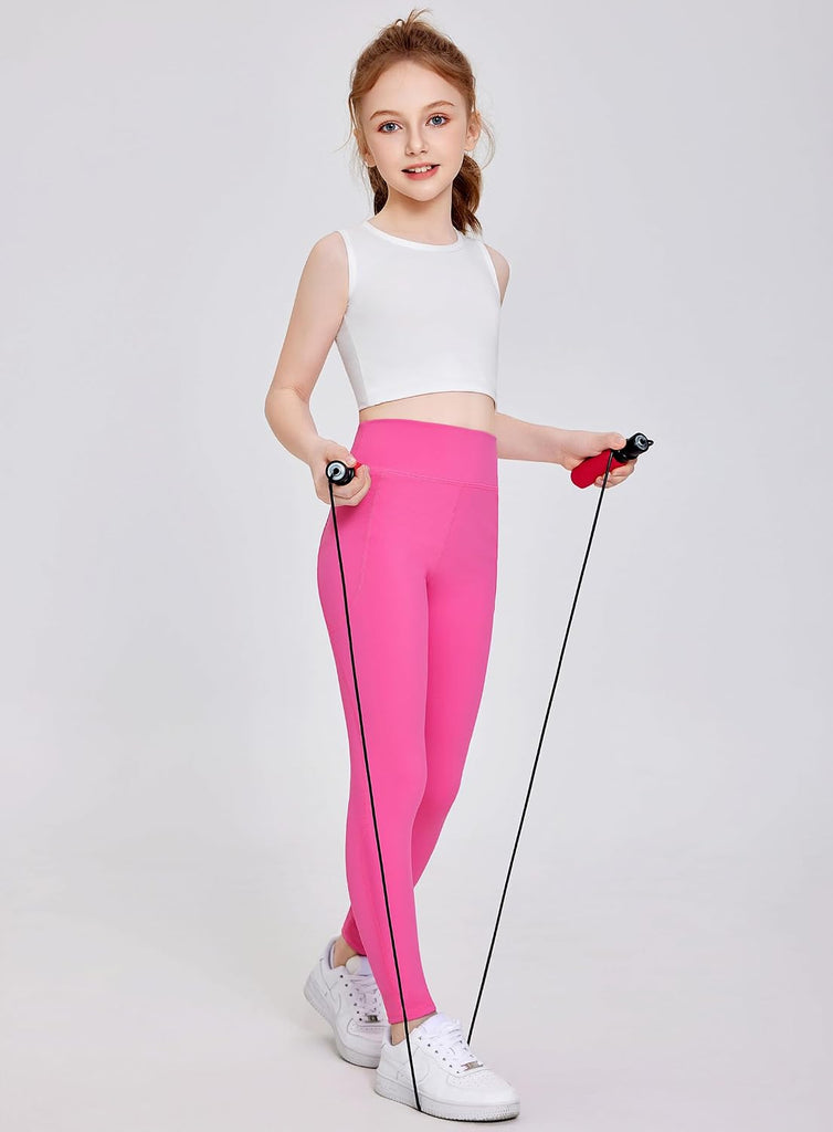 Girls Athletic Leggings Kids High Waist Yoga Pants with Pockets