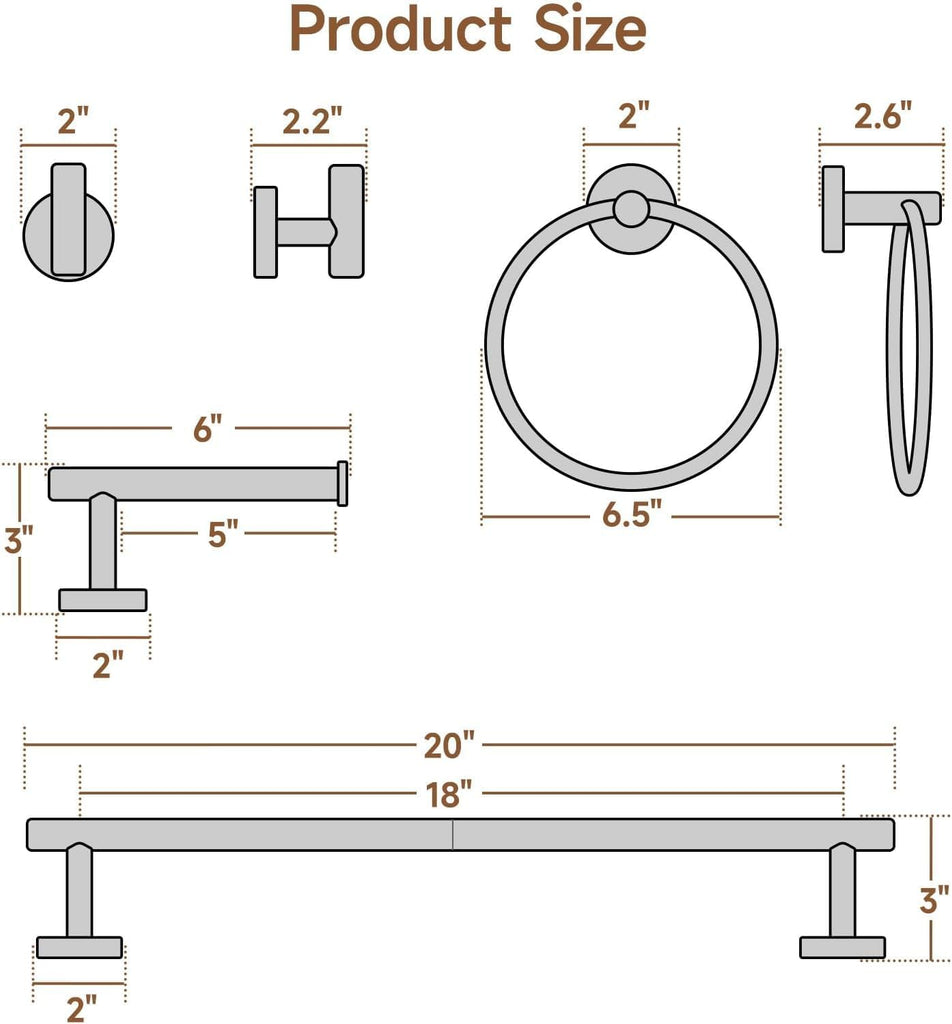 4PCS Brass Gold Bathroom Accessories Set, 18-Inch Towel Bar Set | Durable SUS304 Stainless Steel Bathroom Hardware