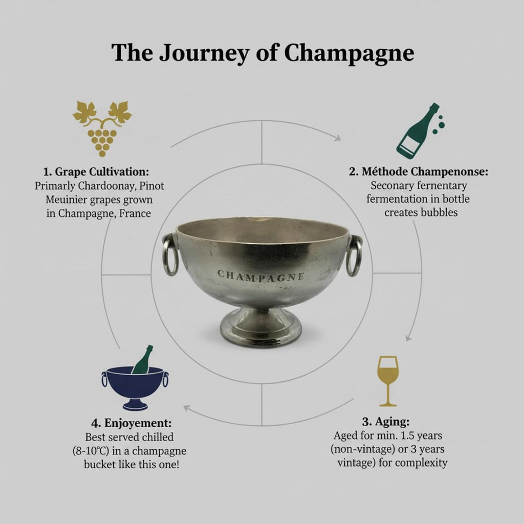 Elegant Large Champagne Ice Bucket on Stand | Nickel Plated Aluminum Wine Cooler with Side Handles, Vintage Style
