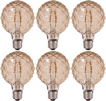 6PACK LED Vintage Edison Bulb G30/G95 4W LED Light Filament Bulb, Large Globe Bulb, E26 Base, Warm White 2200K