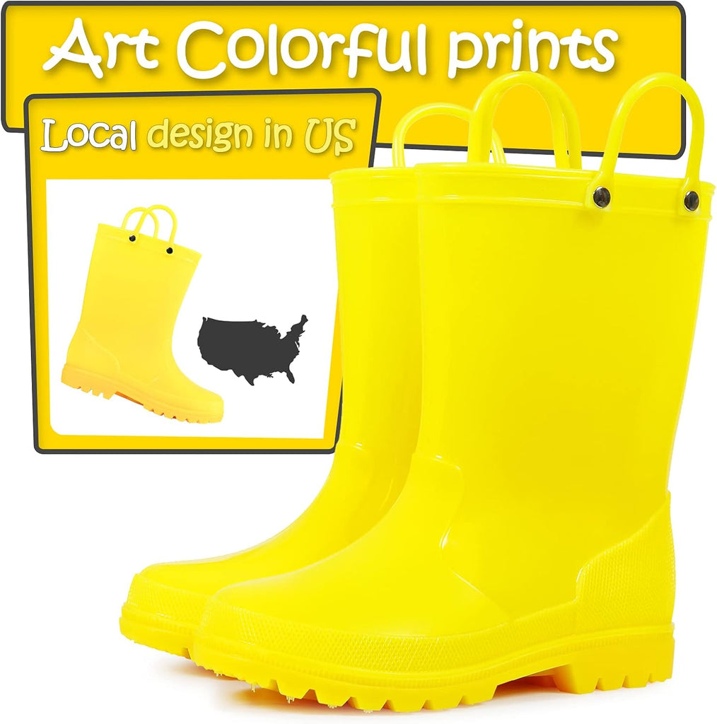 Kids Girls & Boys Rain Boots with Easy-on Handles Outdoors
