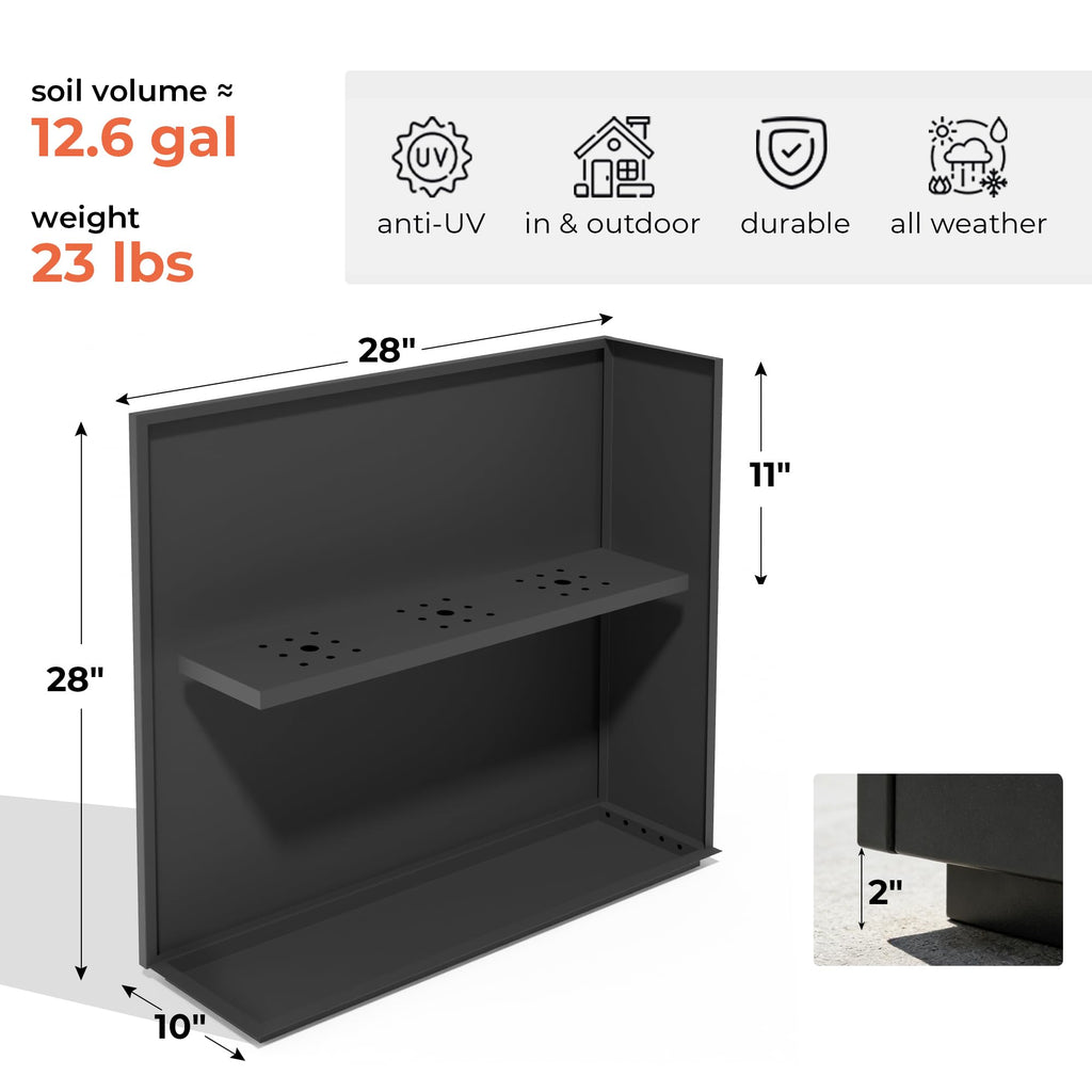 28" Galvanized Steel Planter Box, Outdoor Rectangular Tall Metal Planter with Insert Shelf & Drainage Holes, Matte